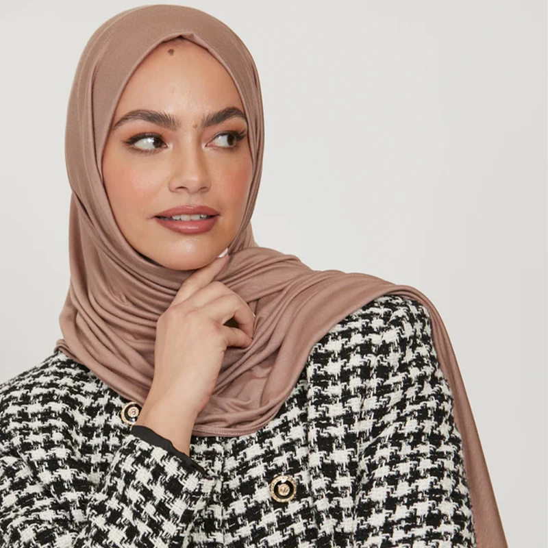 High Quality Jersey Hijab Plain Muslim Scarf Solid Color With Good Stitch Stretchy Soft Turban Head Wraps Shawl