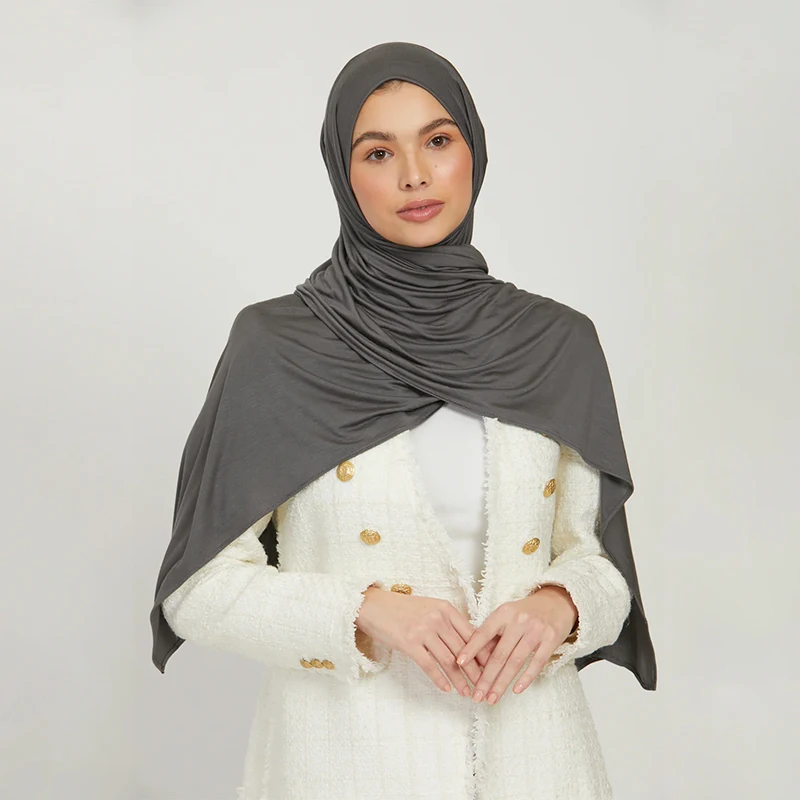 High Quality Jersey Hijab Plain Muslim Scarf Solid Color With Good Stitch Stretchy Soft Turban Head Wraps Shawl