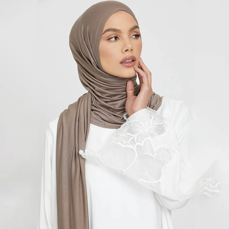 High Quality Jersey Hijab Plain Muslim Scarf Solid Color With Good Stitch Stretchy Soft Turban Head Wraps Shawl