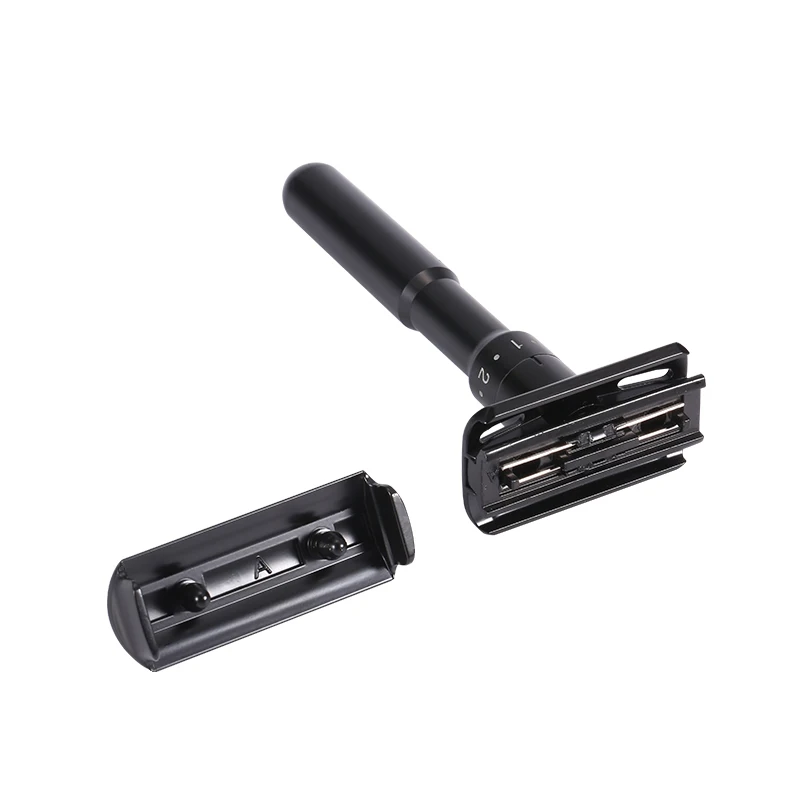 Mingshi Metal Adjustable Safety Razor Travel Double Edge Classic Men Shaving Black Hair Removal Shaver with 5 Blades