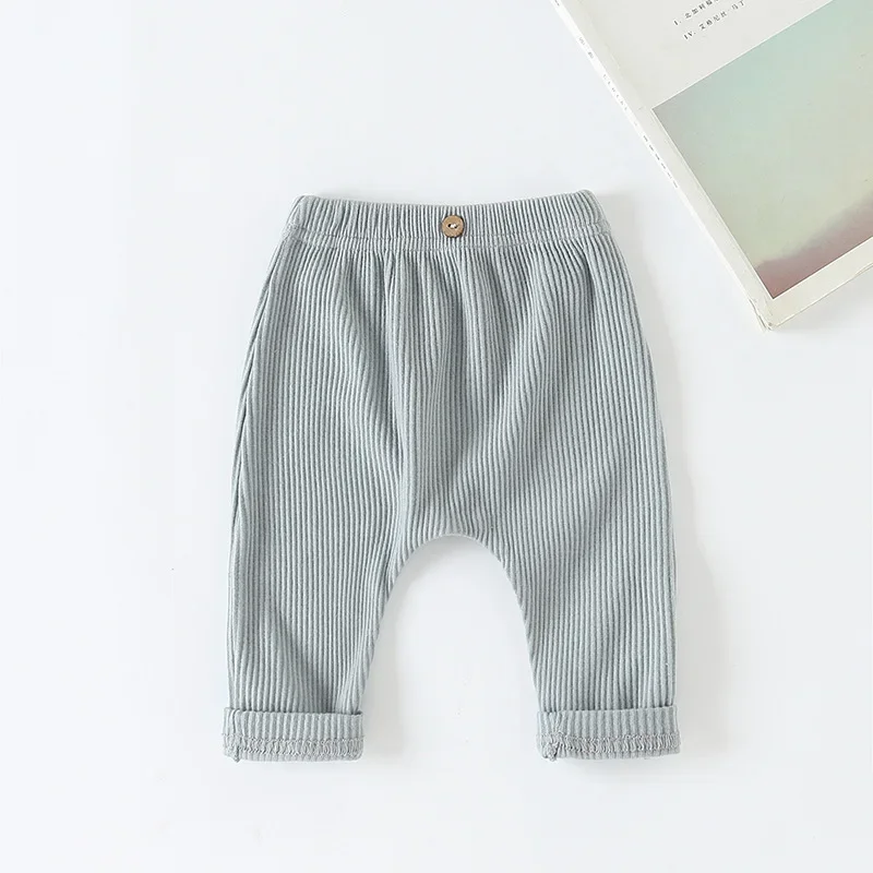 Casual Baby Trousers Bottoming Pant Ribbed Elastic Striped Pants Solid Color Infant Clothing for Kids Toddler Boys Girl Clothes