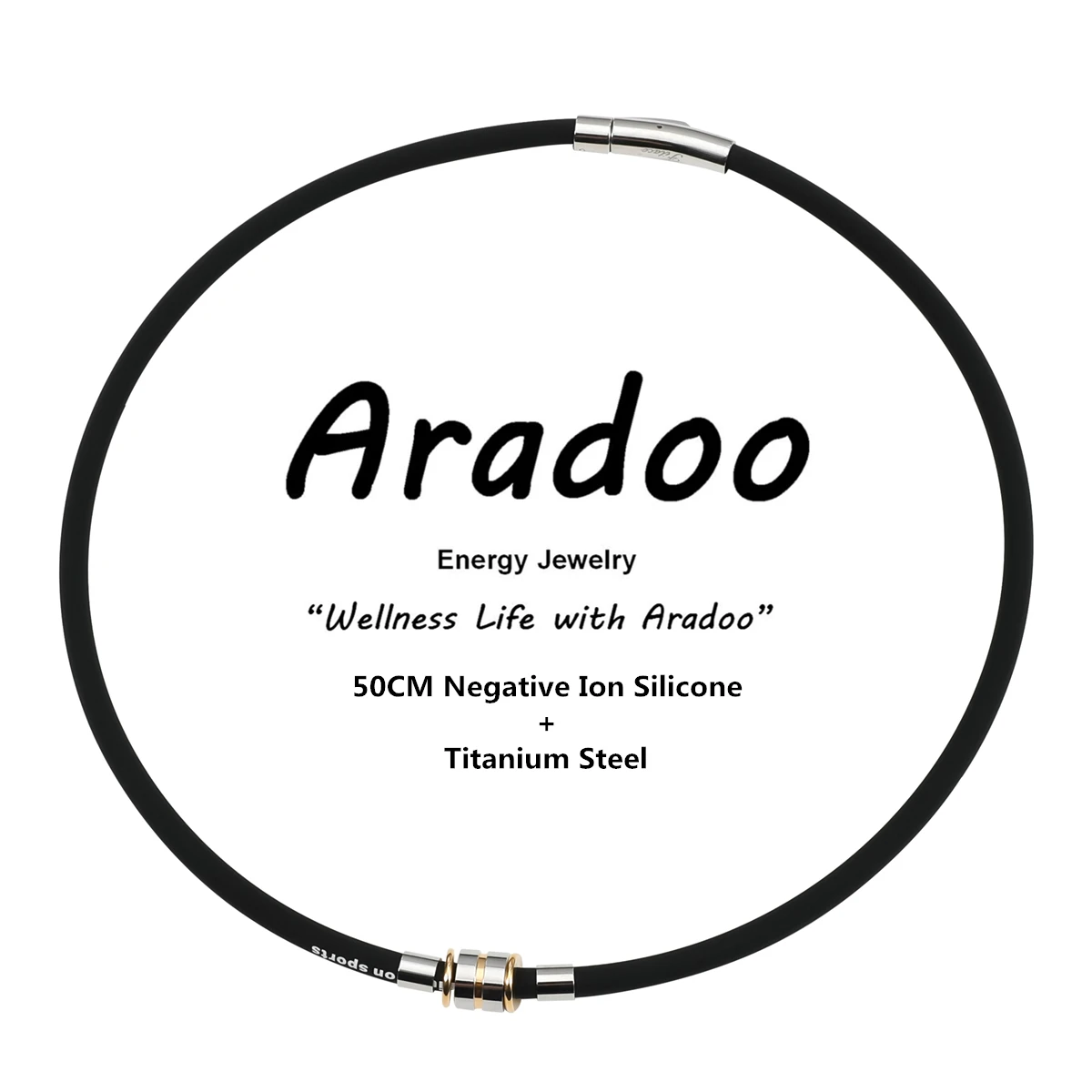 Silicone Titanium Steel Anion Pendant Necklace Hematite Magnetic Therapy Collar