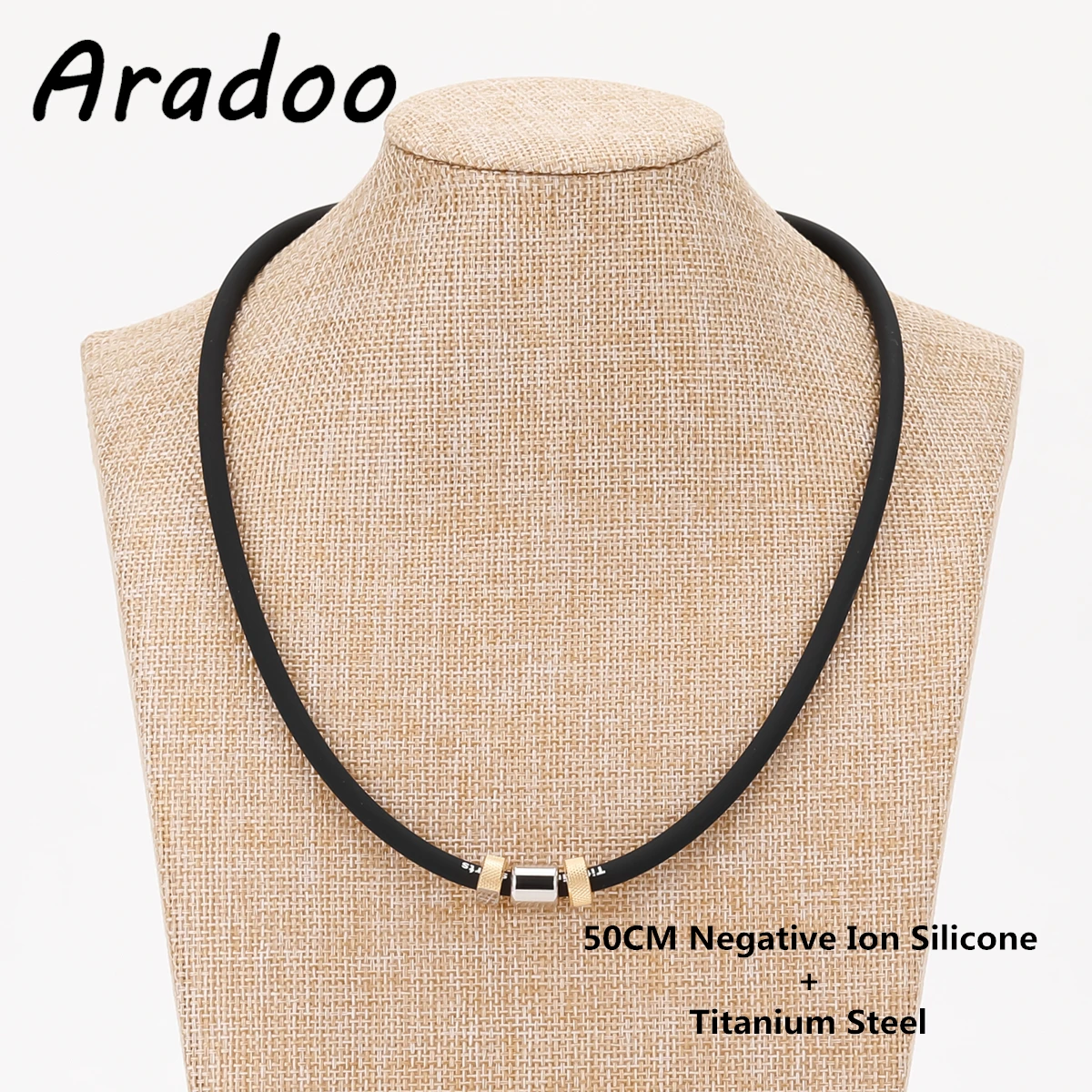 Silicone Titanium Steel Anion Pendant Necklace Hematite Magnetic Therapy Collar