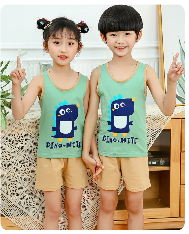 100% Cotton Children's Clothing Boys Pajama Sets Short Kids Toddler 2 to 3 4 5 6 7 8 9 10 Years Green Dinosaur Pijama Summer Pjs