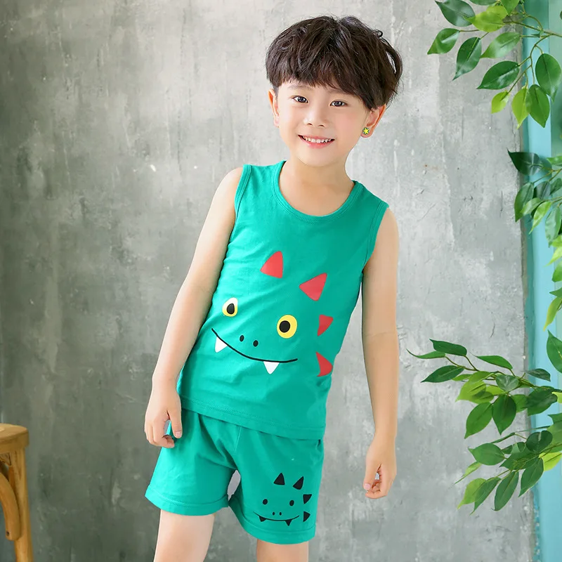 100% Cotton Children's Clothing Boys Pajama Sets Short Kids Toddler 2 to 3 4 5 6 7 8 9 10 Years Green Dinosaur Pijama Summer Pjs