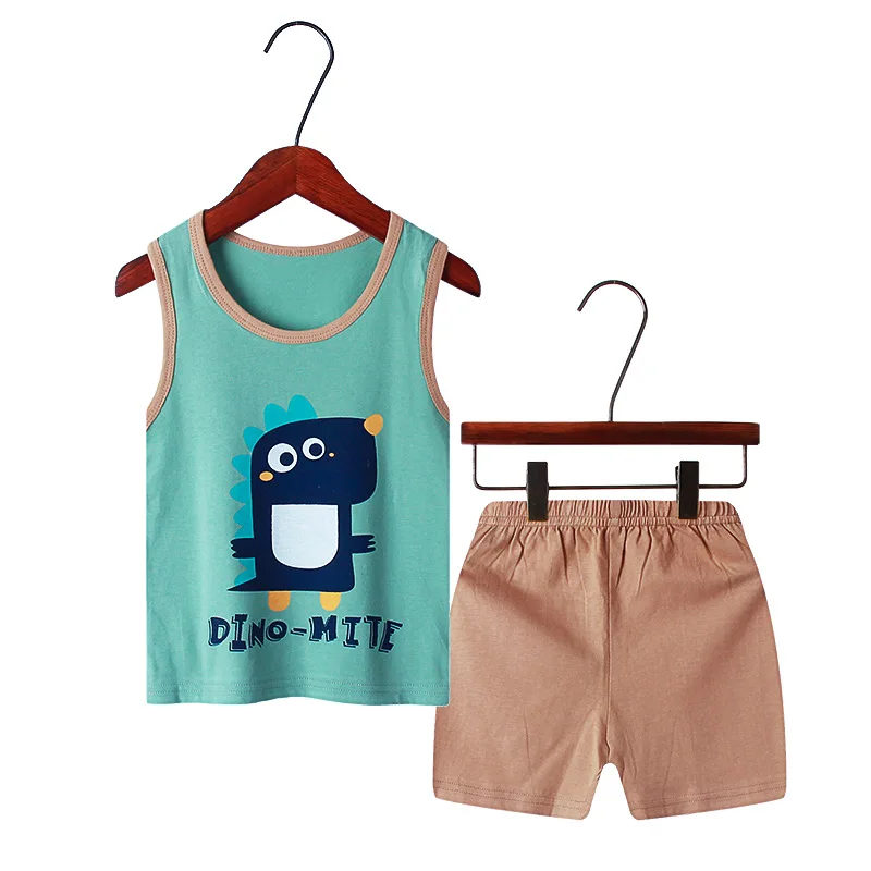 100% Cotton Children's Clothing Boys Pajama Sets Short Kids Toddler 2 to 3 4 5 6 7 8 9 10 Years Green Dinosaur Pijama Summer Pjs