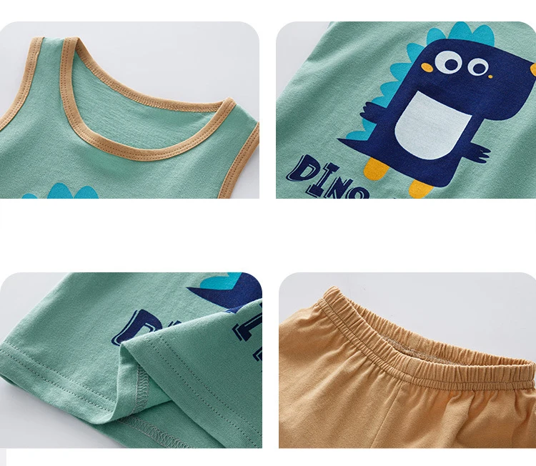 100% Cotton Children's Clothing Boys Pajama Sets Short Kids Toddler 2 to 3 4 5 6 7 8 9 10 Years Green Dinosaur Pijama Summer Pjs