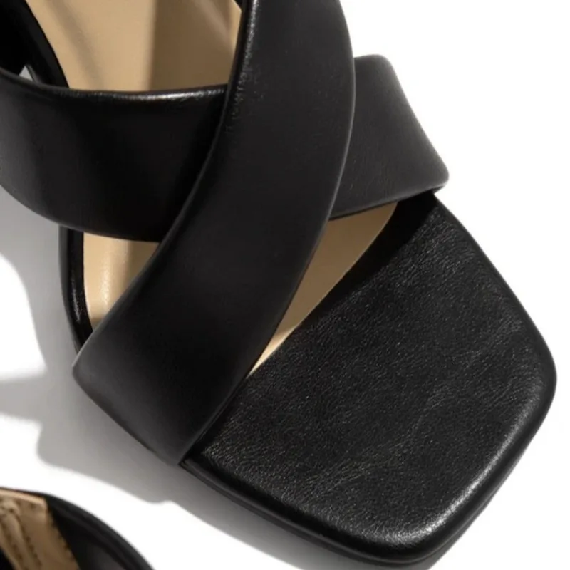 Summer New High-Heeled Women'S Slippers High Heel Leather Pu Mouth All-match Casual Shoes 2024 Luxury Woman Sandals
