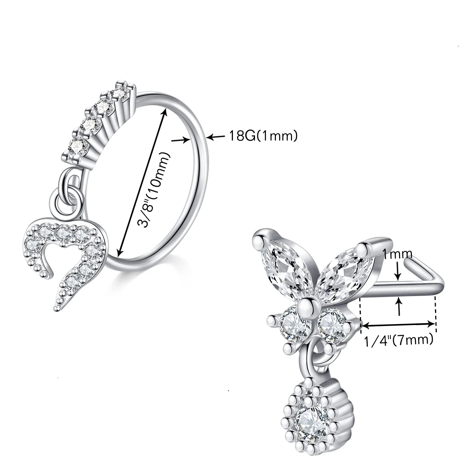 10Pcs Nose Rings Studs for Women Surgical Steel 18/20G Nose Hoop Corkscrew L Shaped Nose Stud Nose Ring Nose Piercing Jewelry
