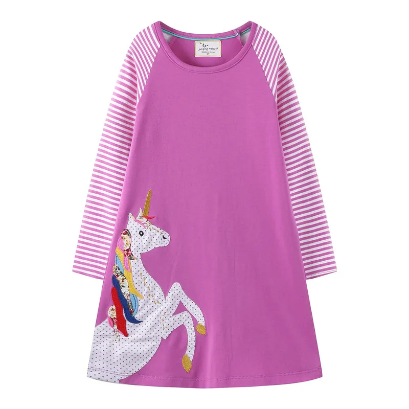 Jumping Meters Children's Unicorn Dresses Girls Cotton Autumn Spring Kids Frocks 18m-6T Toddler Clothes Dress