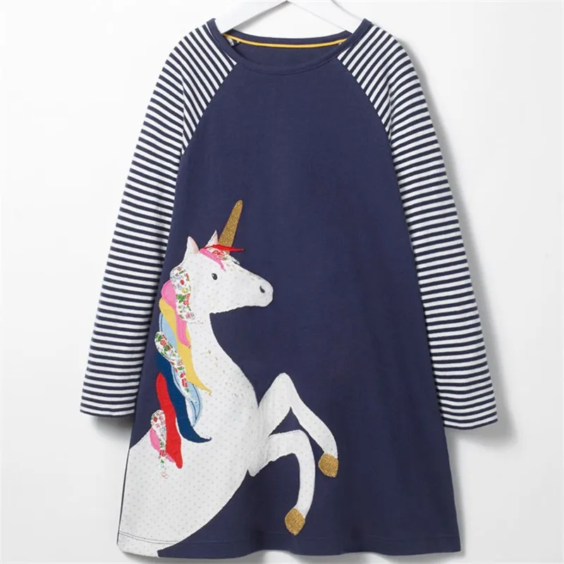 Jumping Meters Children's Unicorn Dresses Girls Cotton Autumn Spring Kids Frocks 18m-6T Toddler Clothes Dress