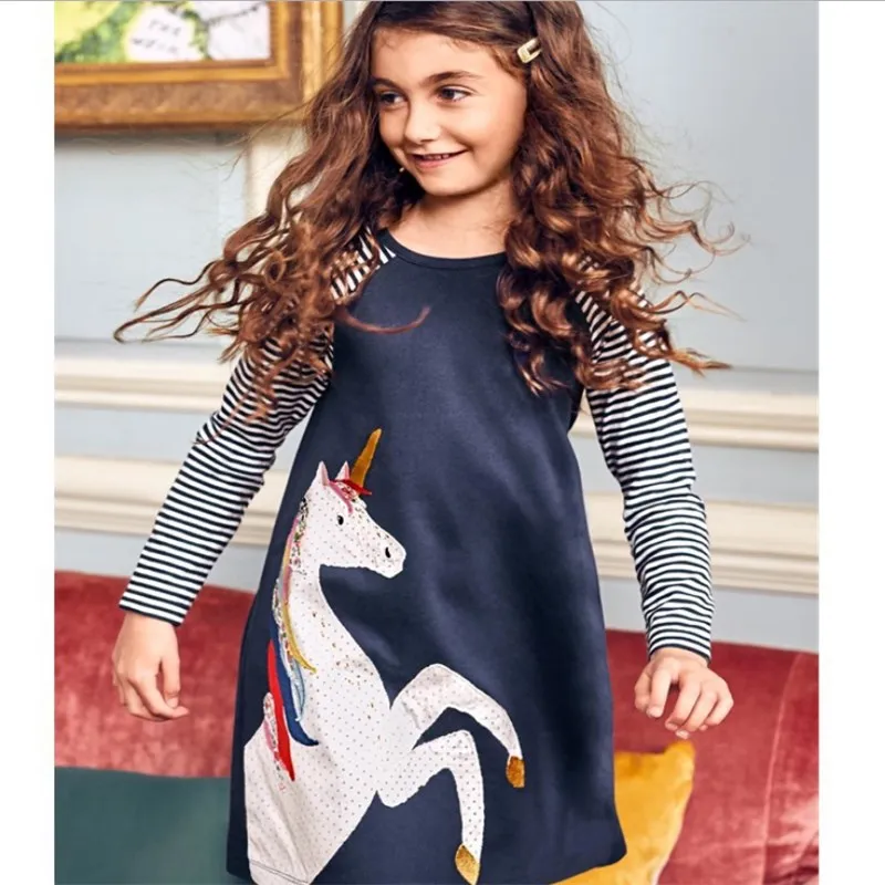 Jumping Meters Children's Unicorn Dresses Girls Cotton Autumn Spring Kids Frocks 18m-6T Toddler Clothes Dress