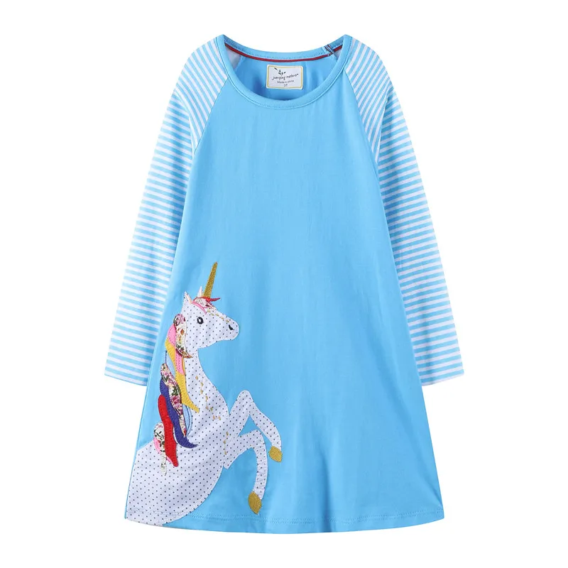 Jumping Meters Children's Unicorn Dresses Girls Cotton Autumn Spring Kids Frocks 18m-6T Toddler Clothes Dress