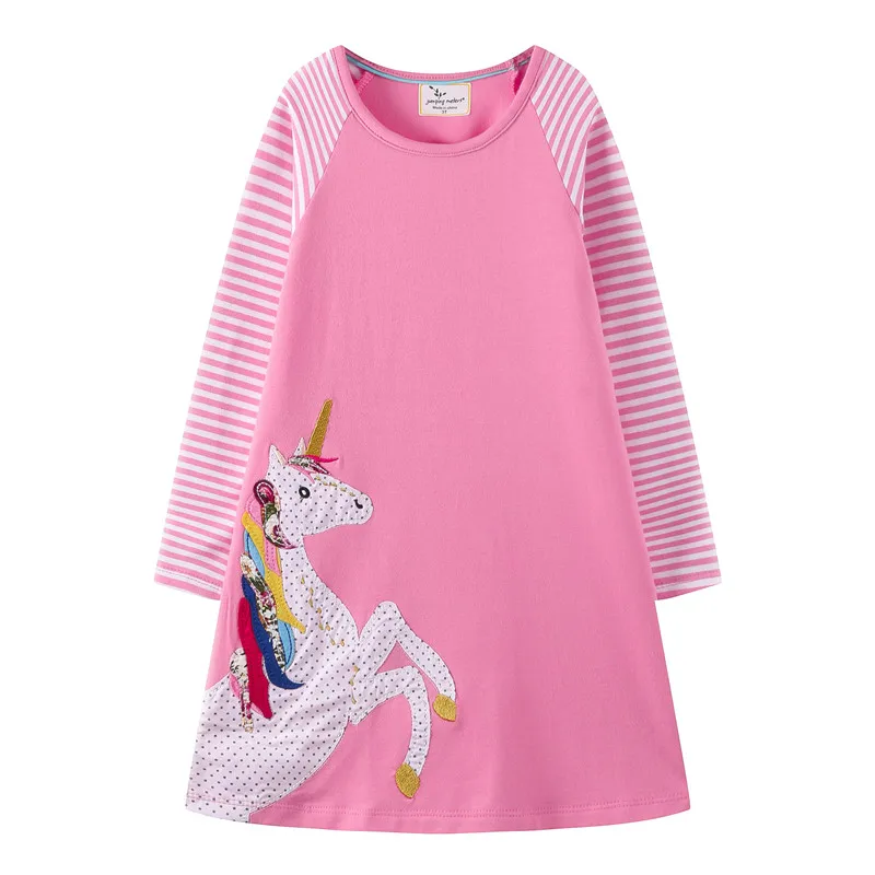 Jumping Meters Children's Unicorn Dresses Girls Cotton Autumn Spring Kids Frocks 18m-6T Toddler Clothes Dress
