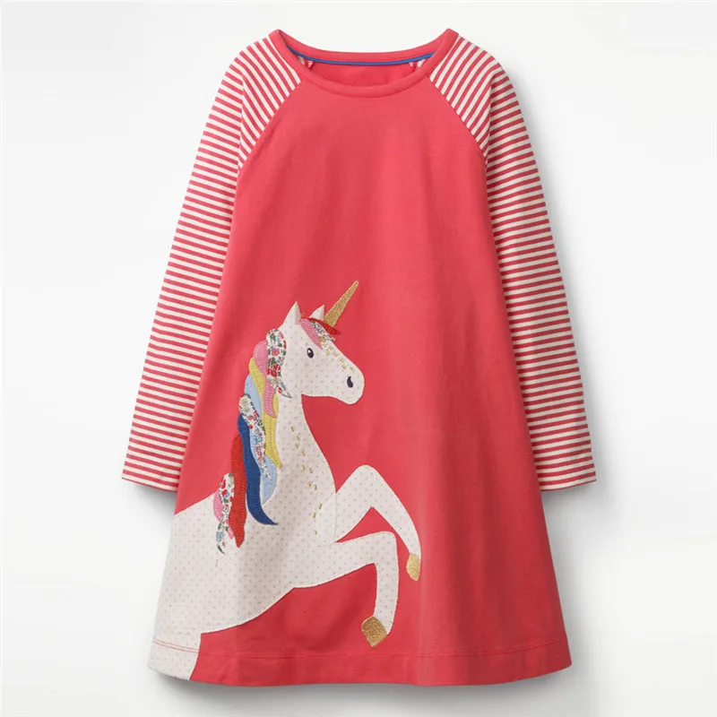Jumping Meters Children's Unicorn Dresses Girls Cotton Autumn Spring Kids Frocks 18m-6T Toddler Clothes Dress