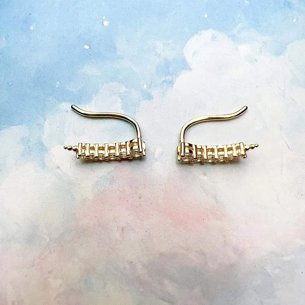 Golden Ear Climber White Stones Europe Style Fine Jewerly For Women Trendy Gift In 925 Sterling Silver