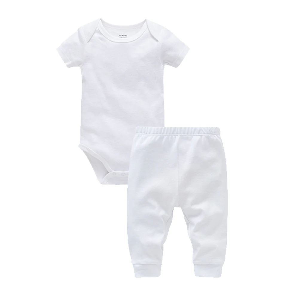 2/6 Pcs/lot Muslin Blank Baby Rompers Pants Set Plain Colors Summer Short Sleeve Bodysuit Kids Clothing Set Boys Clothes