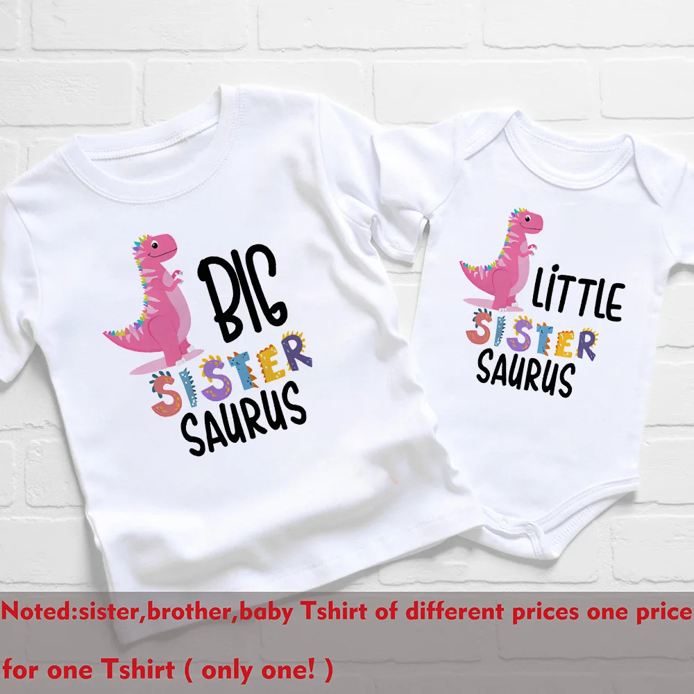Big Sister Little Brother Dinosaur Print Family Matching Clothes Boys Girls T-shirt Toddler Bodysuit KidsTee Short Sleeve Outfit