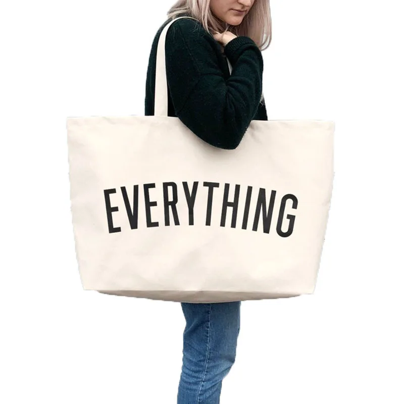 Large Capacity Canvas Tote Bag Extra Letters Fashion Beach Totes Bags Reusable Travel Shopping Handbag Grocery Bag Bolsos Mujer