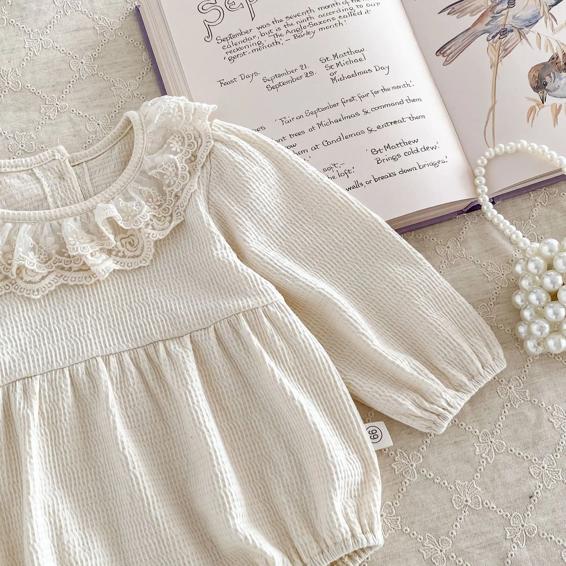 2PCS MILANCEL Spring Baby Clothes Lace Collar Infant Bodysuit One Piece Toddler Cute Princess Outfit Clothing for Newborns
