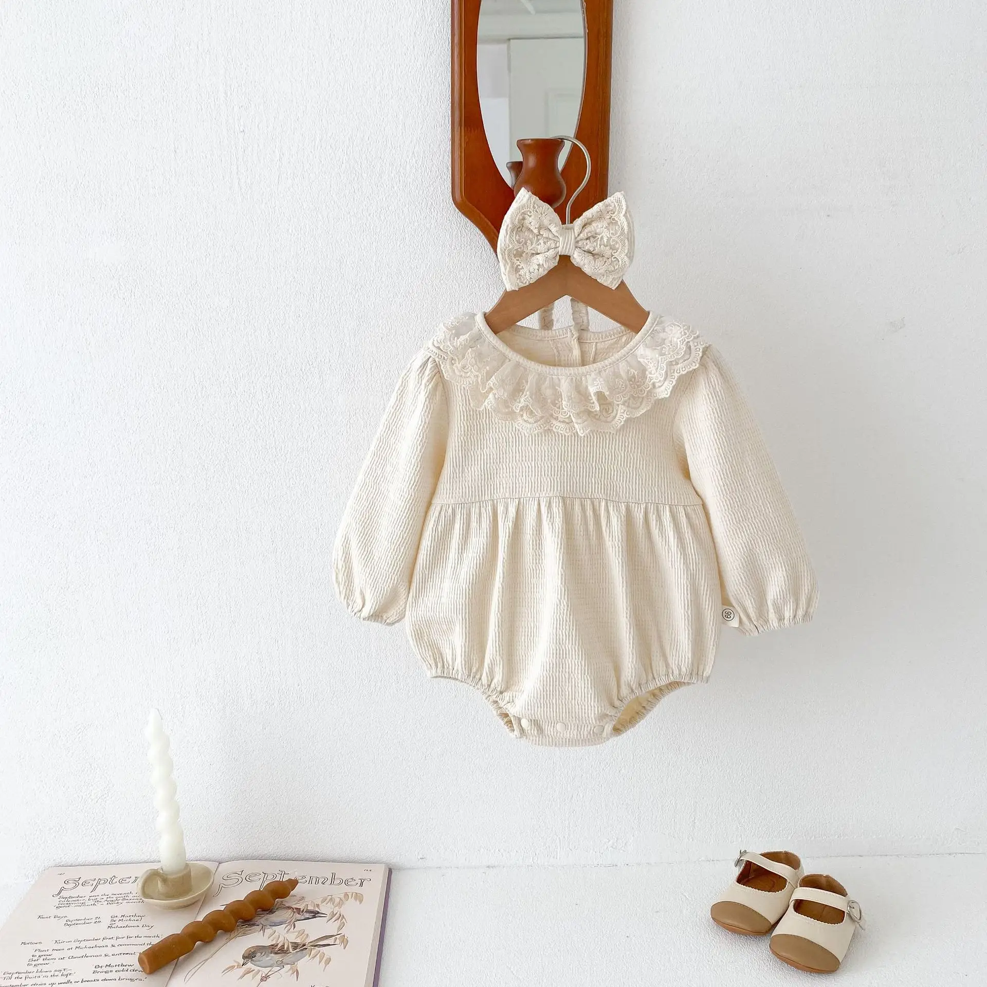 2PCS MILANCEL Spring Baby Clothes Lace Collar Infant Bodysuit One Piece Toddler Cute Princess Outfit Clothing for Newborns