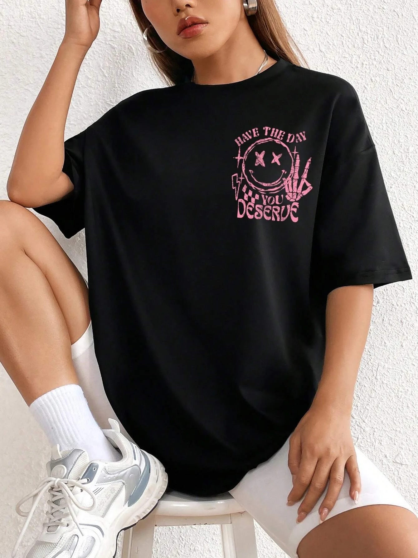 Have The Day You Deserue Letter Graphic Women T-Shirt Cotton Sport T Shirt Soft Breathable Clothes Oversized Casual Short Sleeve