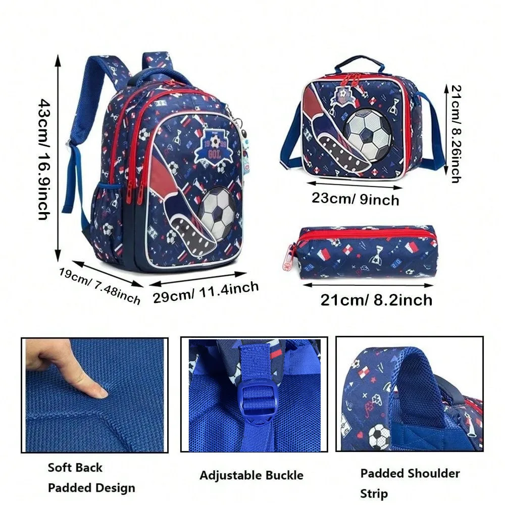 School Bookbag for Boy Football Pattern Backpack Kids Backpack Waterproof School Bag Mochila Infantil Lunchbox Child Pencil Case