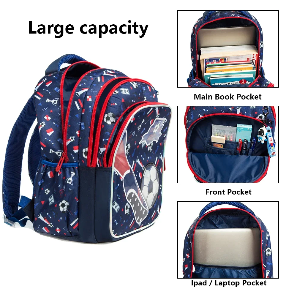 School Bookbag for Boy Football Pattern Backpack Kids Backpack Waterproof School Bag Mochila Infantil Lunchbox Child Pencil Case