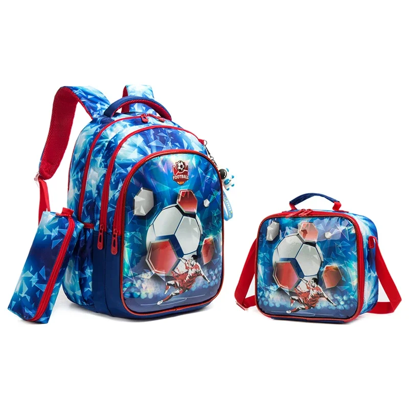 School Bookbag for Boy Football Pattern Backpack Kids Backpack Waterproof School Bag Mochila Infantil Lunchbox Child Pencil Case