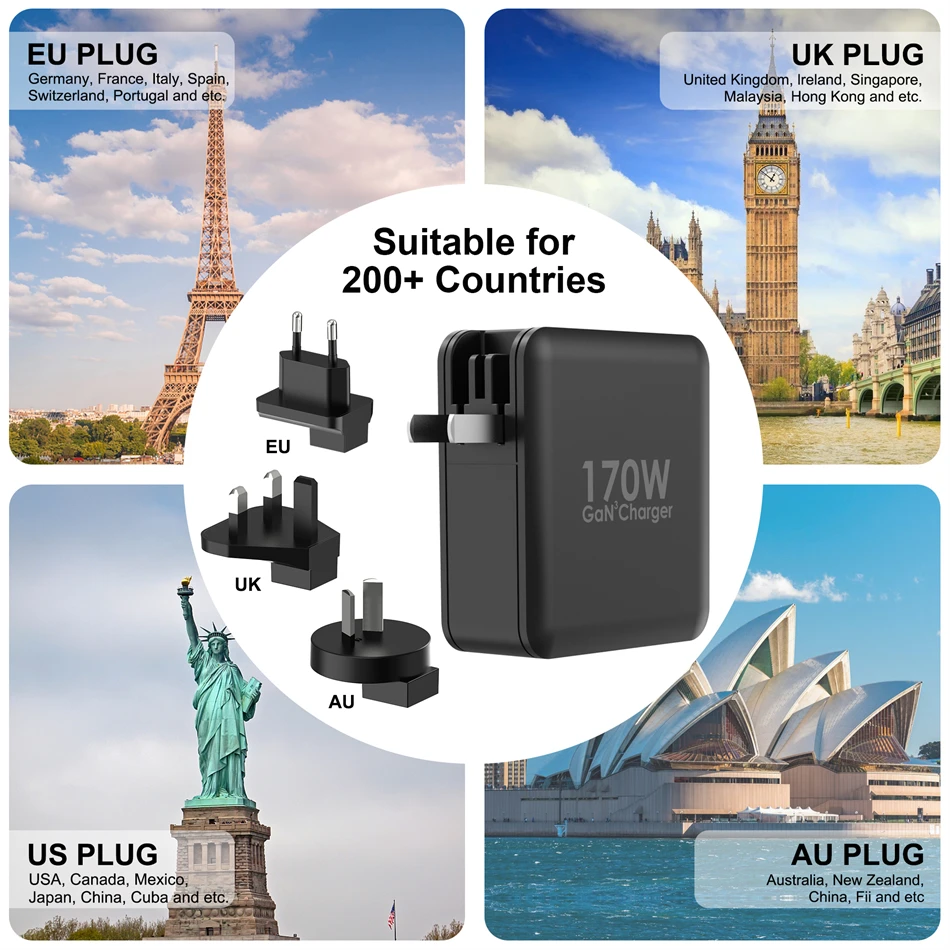 Ubigbuy 170W Fast Charger GaN 6-Port USB C PD 100W Wall Charger for MacBook Pro/Air ThinkPad iPad Pro Samsung S23 iPhone 15/14