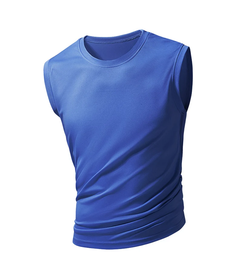 Men's new ice silk sleeveless vest fitness sports running T-shirt solid color breathable loose large size figure short sleeve