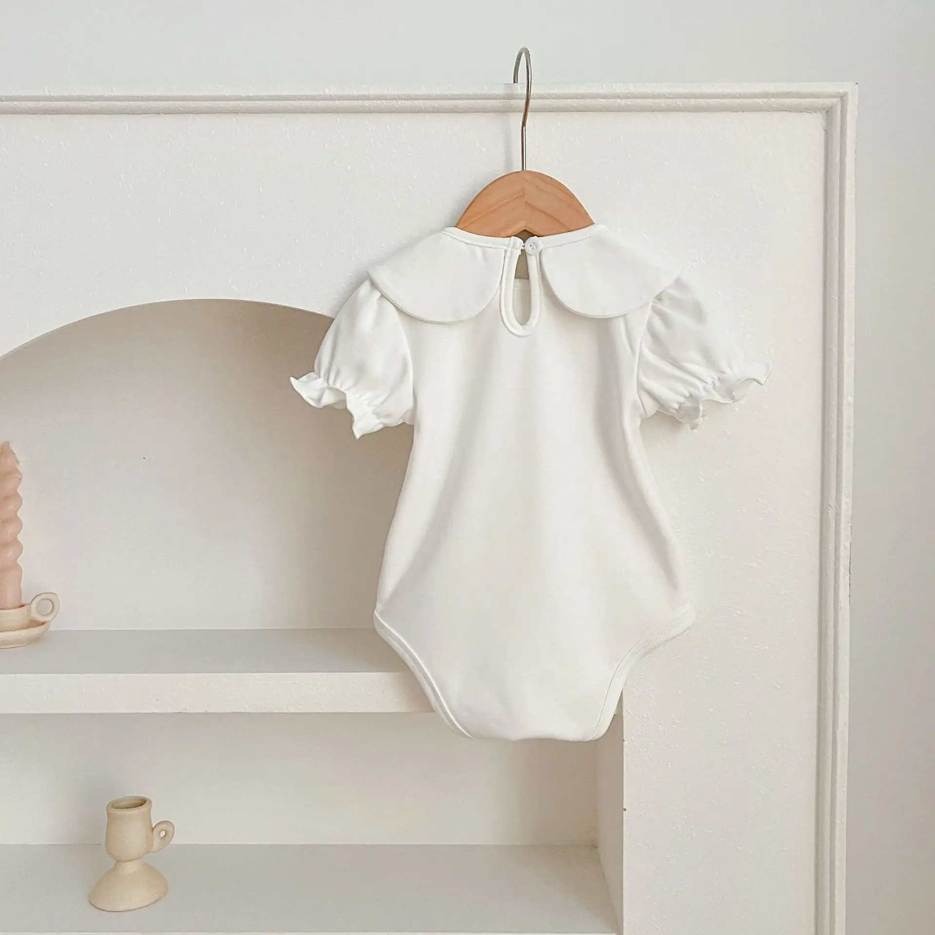 Summer Newborn Kids Baby Girls Doll Collar Solid Color Rompers Infant Baby Girls Short Sleeve Rompers Clothes