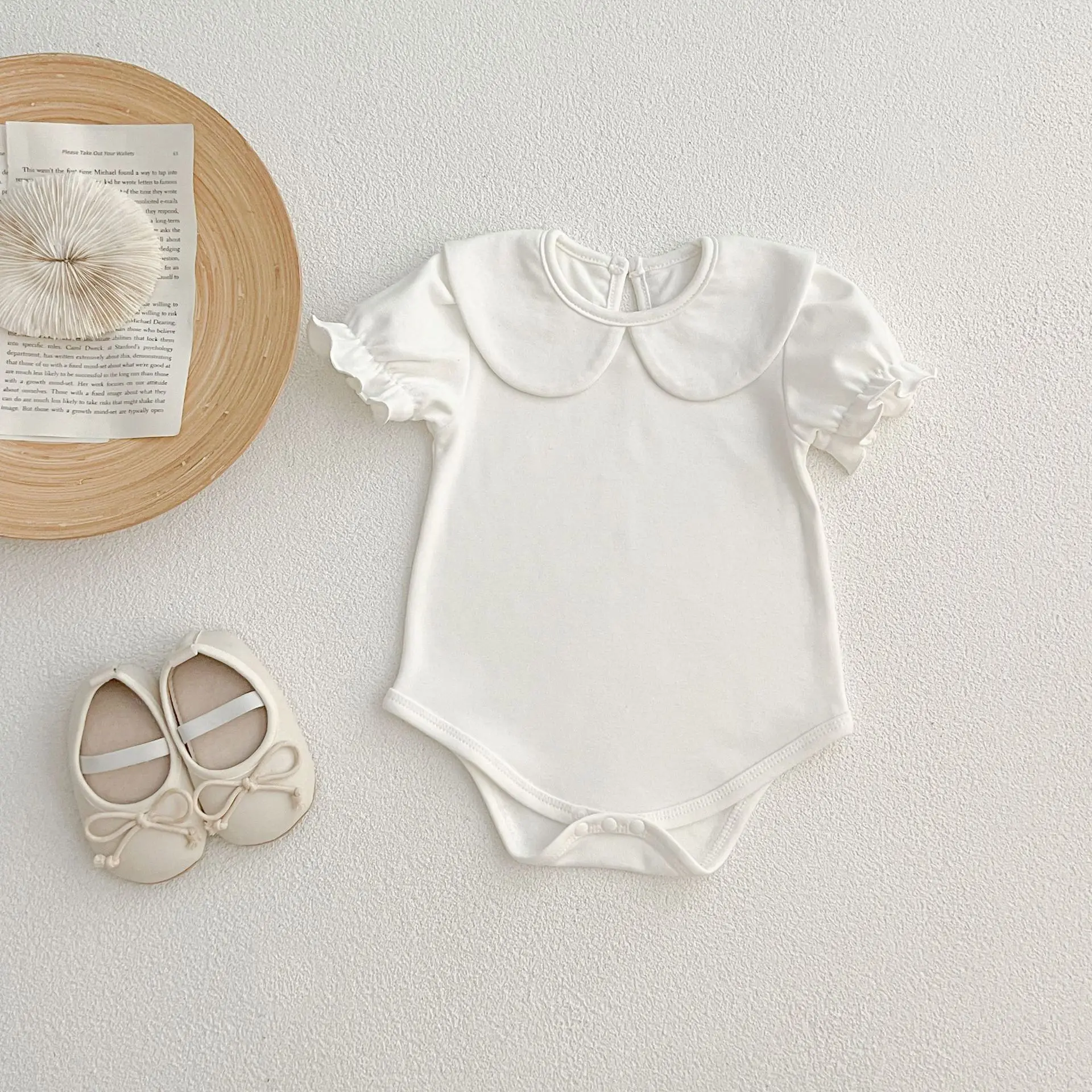 Summer Newborn Kids Baby Girls Doll Collar Solid Color Rompers Infant Baby Girls Short Sleeve Rompers Clothes