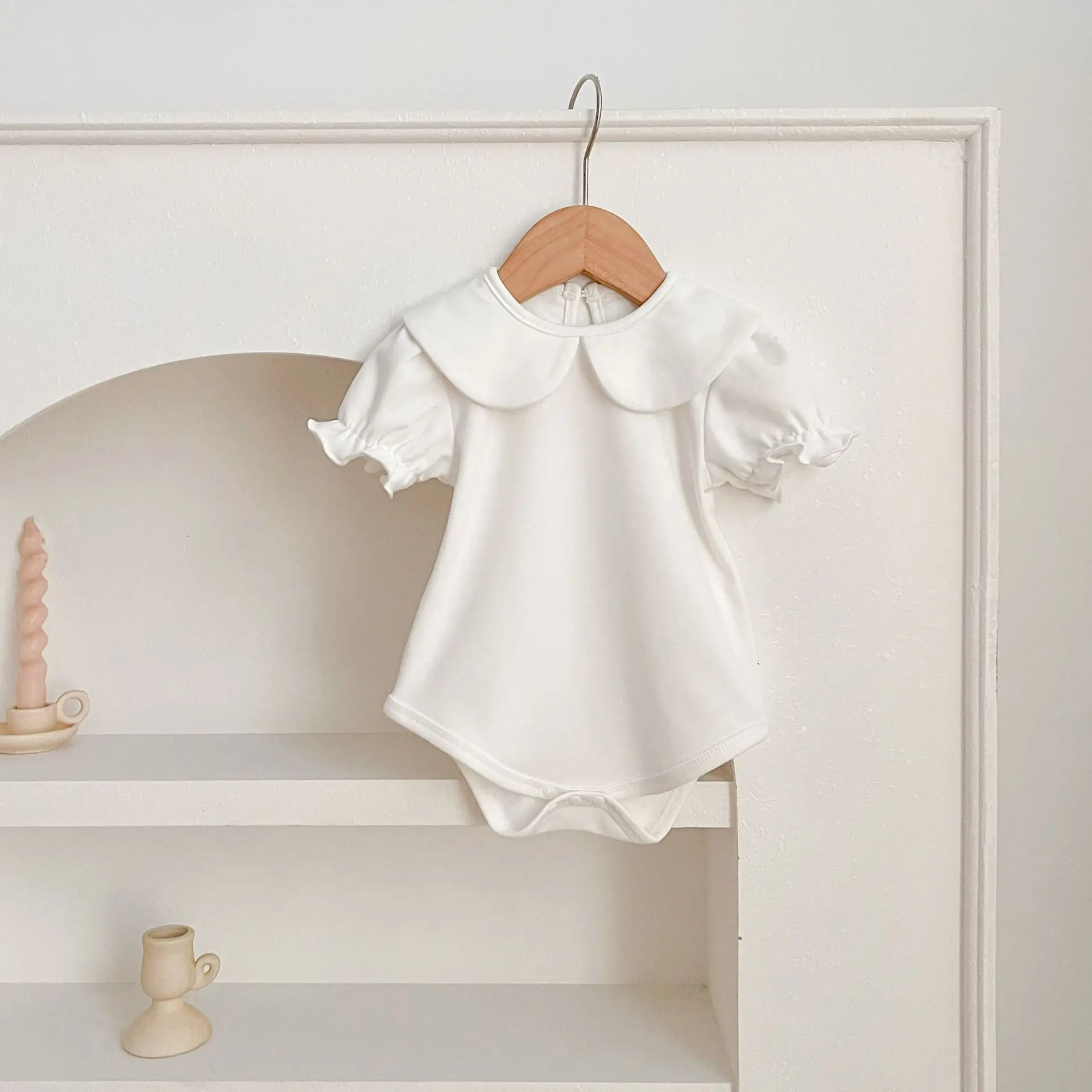 Summer Newborn Kids Baby Girls Doll Collar Solid Color Rompers Infant Baby Girls Short Sleeve Rompers Clothes