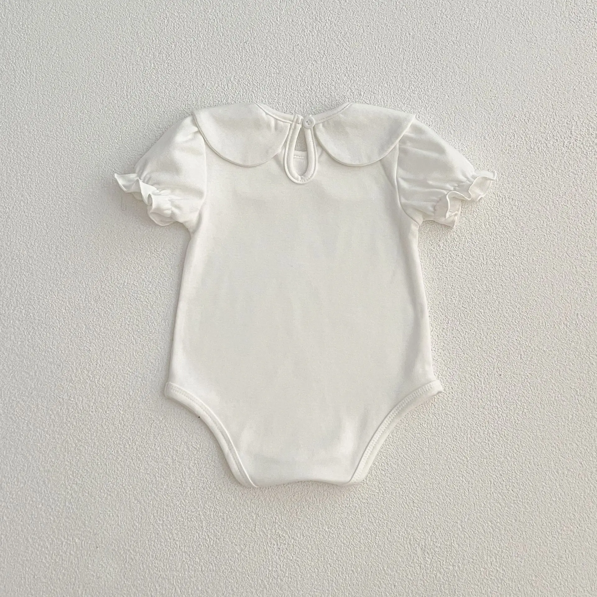 Summer Newborn Kids Baby Girls Doll Collar Solid Color Rompers Infant Baby Girls Short Sleeve Rompers Clothes