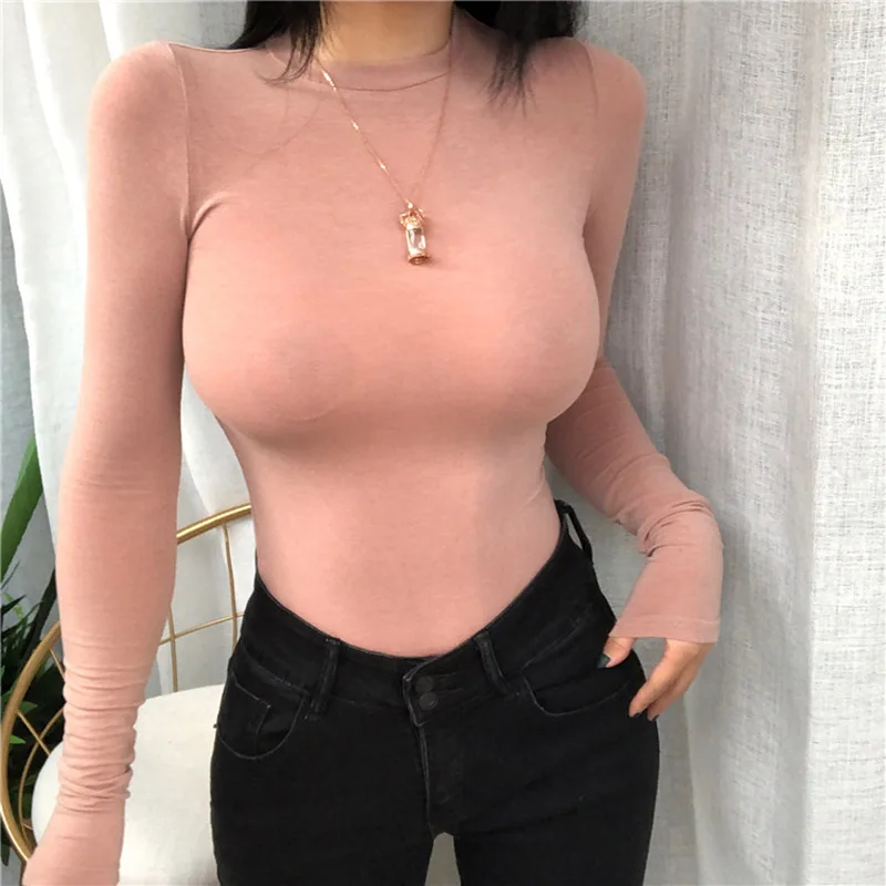 Thin Summer Top Sexy T Shirt Women Elasticity T-Shirt Korean Style Woman Clothes Slim Tshirt Female Casual Long Sleeve Tops