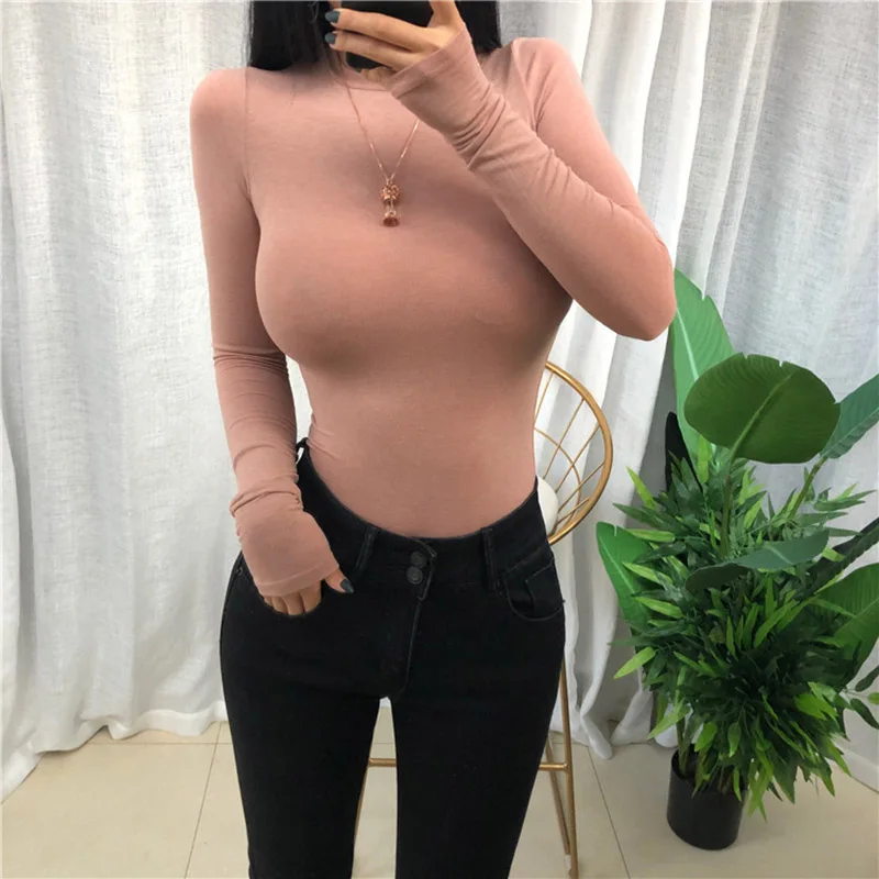 Thin Summer Top Sexy T Shirt Women Elasticity T-Shirt Korean Style Woman Clothes Slim Tshirt Female Casual Long Sleeve Tops