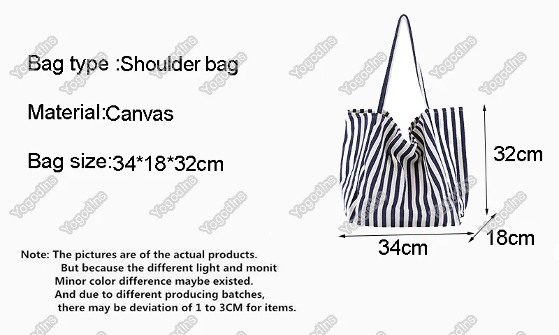 Casual Fashion Large Capacity Shoulder Bags For Women Striped Handbag Totes Canvas Big Size Shopping Bag Female Travel Pack