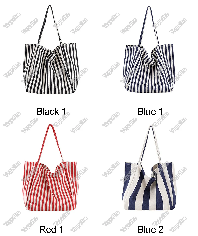 Casual Fashion Large Capacity Shoulder Bags For Women Striped Handbag Totes Canvas Big Size Shopping Bag Female Travel Pack