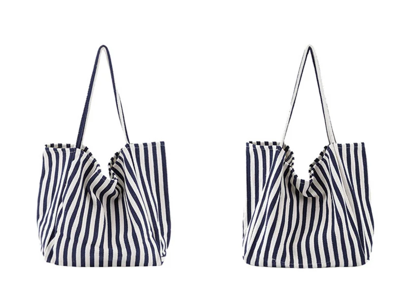 Casual Fashion Large Capacity Shoulder Bags For Women Striped Handbag Totes Canvas Big Size Shopping Bag Female Travel Pack