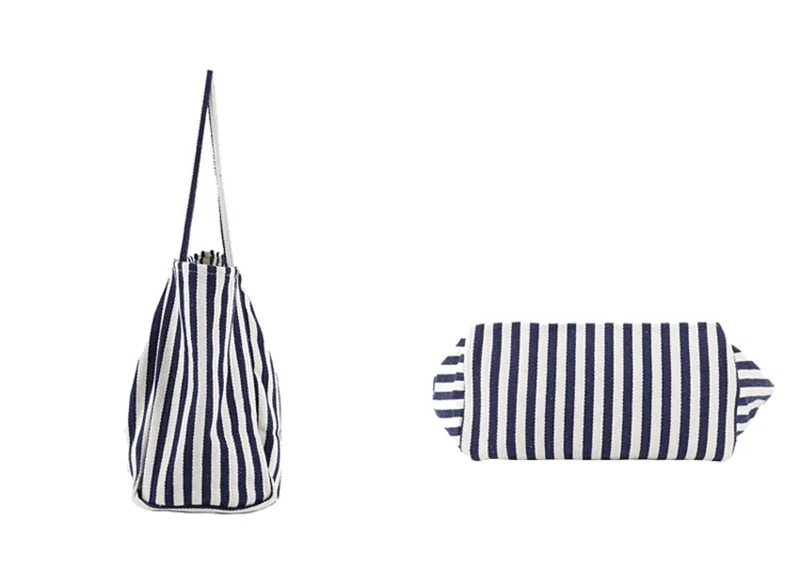 Casual Fashion Large Capacity Shoulder Bags For Women Striped Handbag Totes Canvas Big Size Shopping Bag Female Travel Pack