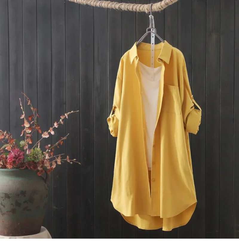 Korean Fashion White Shirt Women 2023 Spring Summer Loose Breathable Midi Shirt and Blouse Lady Simple Solid Color Long Shirts