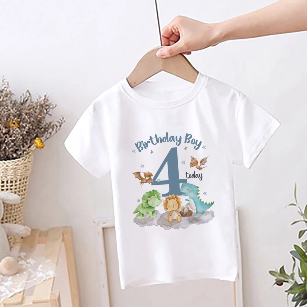 Kids Dinosaur Printed Birthday T-shirt 1-12 Number Birthday Clothes Tops Boys Dino Theme Party Outfits Child Short Sleeve Shirt