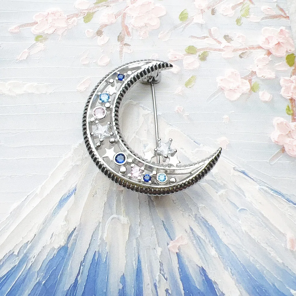 Brooch Crescent Moon Brand New 925 Sterling Silver Fine Jewelry Bohemia Gift For Women