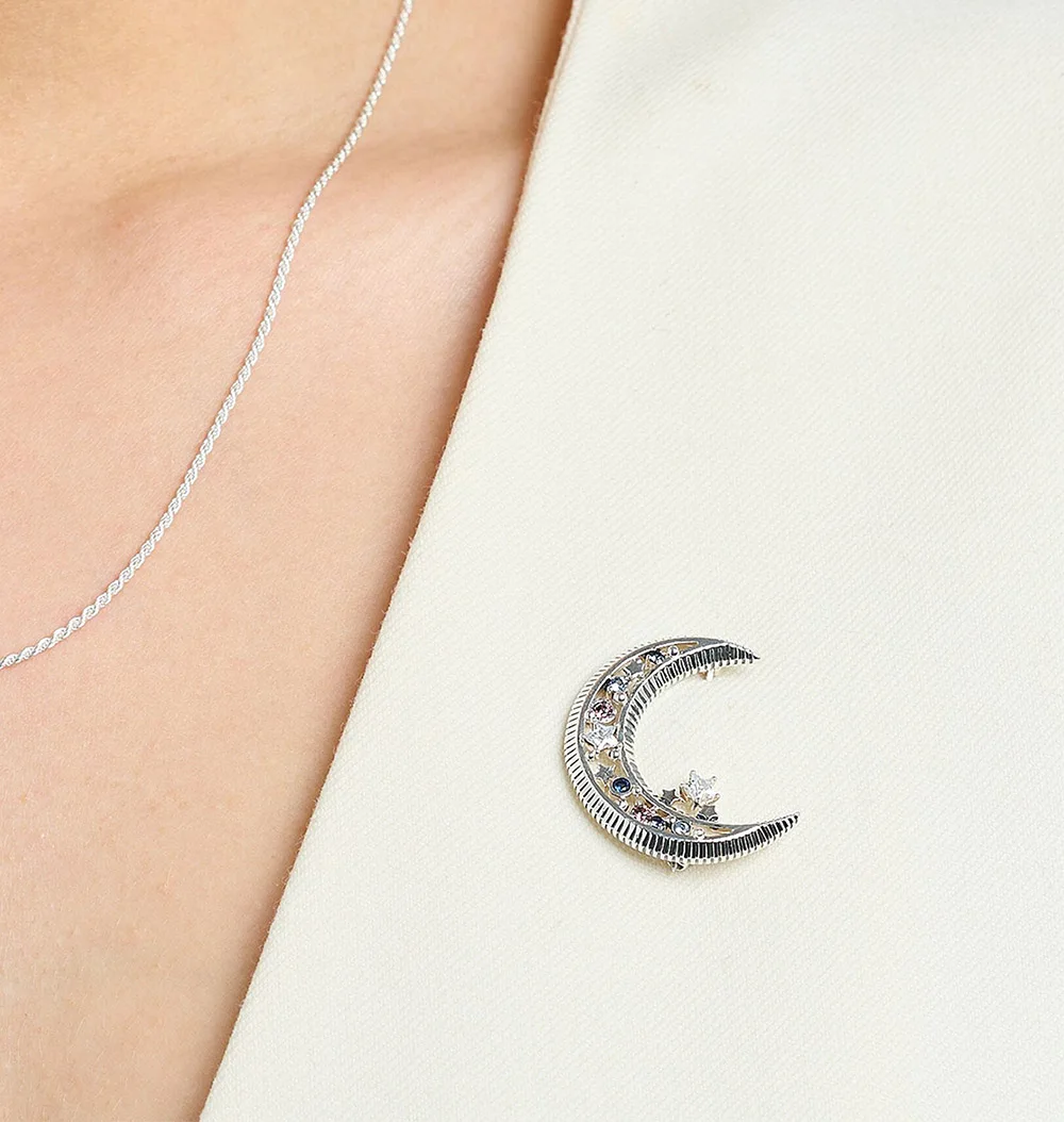 Brooch Crescent Moon Brand New 925 Sterling Silver Fine Jewelry Bohemia Gift For Women