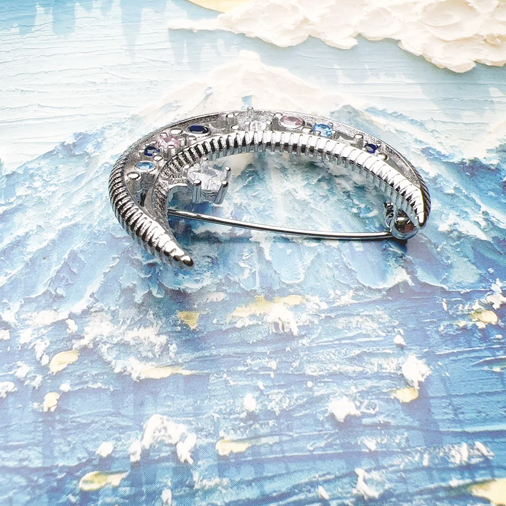 Brooch Crescent Moon Brand New 925 Sterling Silver Fine Jewelry Bohemia Gift For Women