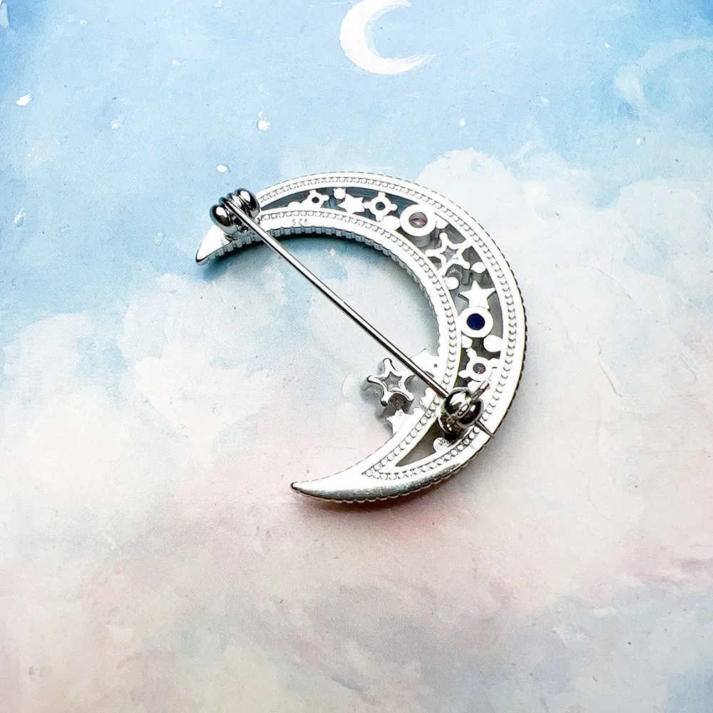 Brooch Crescent Moon Brand New 925 Sterling Silver Fine Jewelry Bohemia Gift For Women
