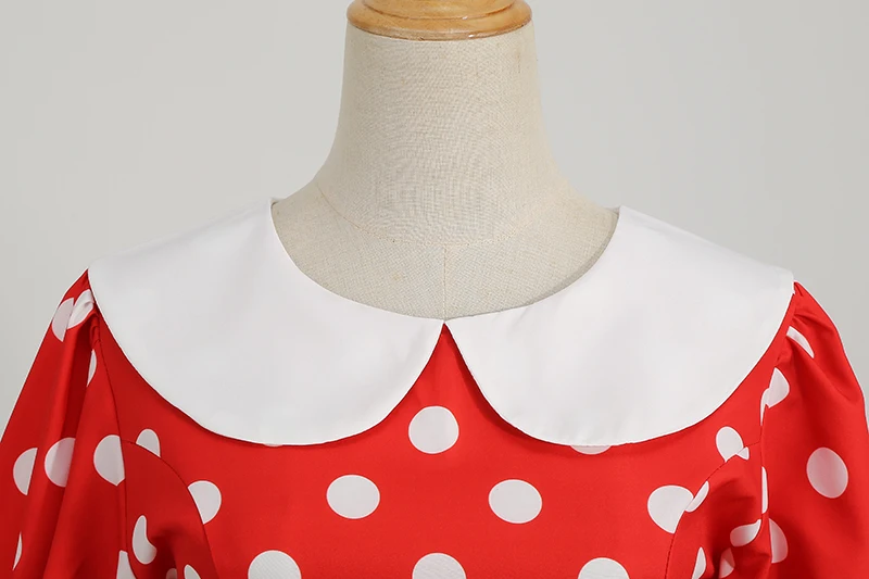 Elegant Women Summer Dress Puff Short Sleeve Polka Dot Peter Pan Collar Vintage A-line Midi Long Party Sundress