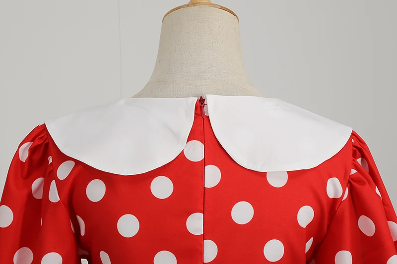 Elegant Women Summer Dress Puff Short Sleeve Polka Dot Peter Pan Collar Vintage A-line Midi Long Party Sundress