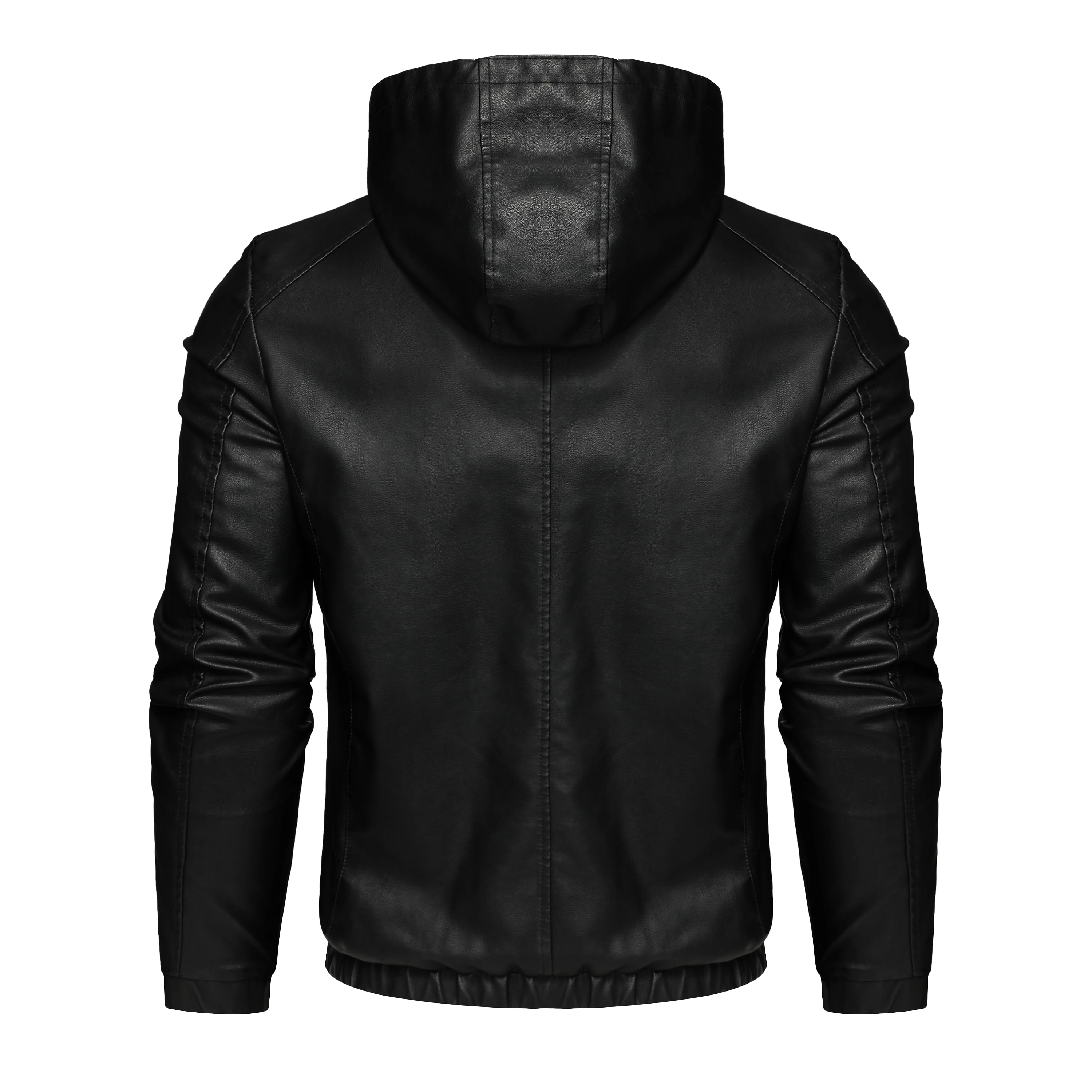 Men's Casual Black Hooded PU Leather Biker Jacket